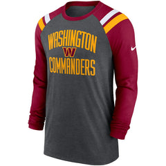 Washington Commanders Tri-Blend Raglan Athletic Long Sleeve Fashion T-Shirt - Heathered Charcoal/Burgundy T-shirts