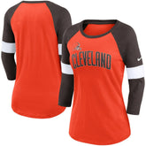 Cleveland Browns Women's Football Pride Slub 3/4 Raglan Sleeve T-Shirt - Heathered Orange/Brown T-shirts