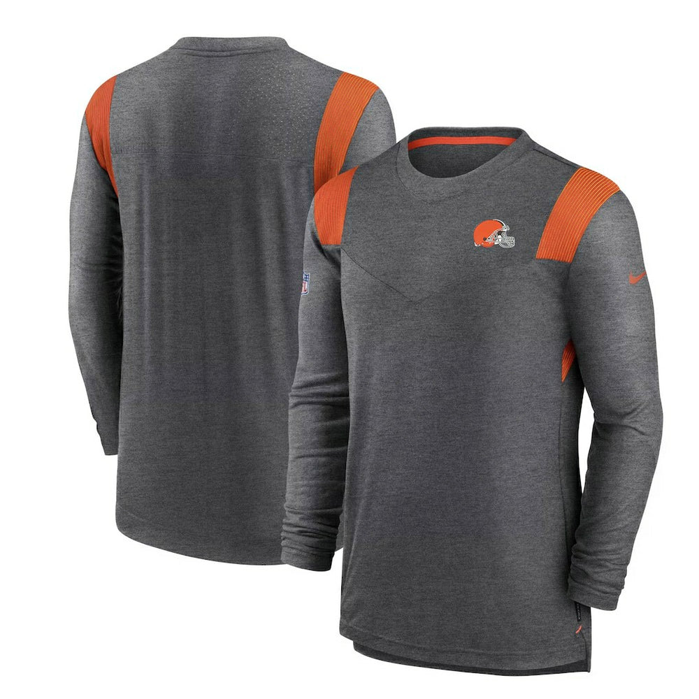Cleveland Browns Sideline Tonal Logo Performance Player Long Sleeve T-Shirt - Charcoal T-shirts