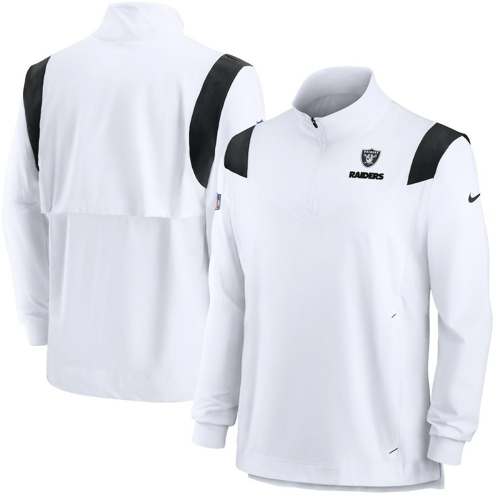 Las Vegas Raiders Sideline Coach Chevron Lockup Quarter-Zip Long Sleeve Top - White Tops