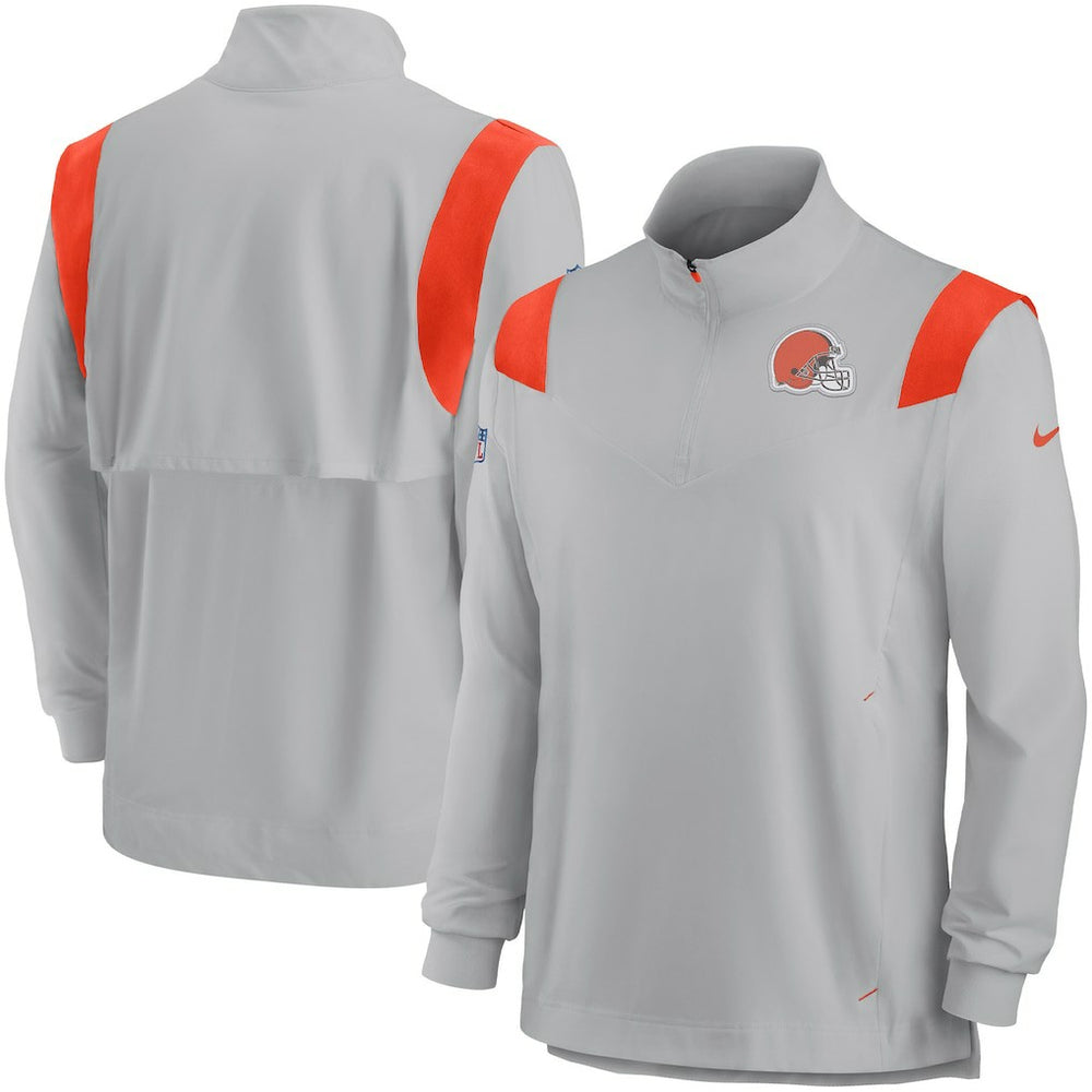 Cleveland Browns Sideline Coach Chevron Lockup Quarter-Zip Long Sleeve Top - Gray Tops