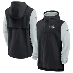 Las Vegas Raiders Sideline Player Quarter-Zip Hoodie Jacket - Black/Silver Hoodies