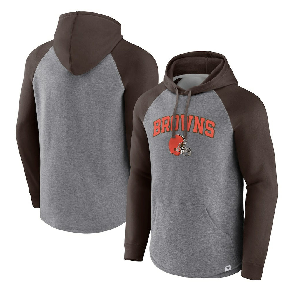 Cleveland Browns By Design Raglan Pullover Hoodie - Heathered Gray/Brown Hoodies