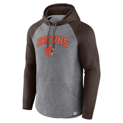 Cleveland Browns By Design Raglan Pullover Hoodie - Heathered Gray/Brown Hoodies