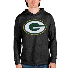 Green Bay Packers Antigua Team Absolute Pullover Hoodie - Heathered Black Hoodies