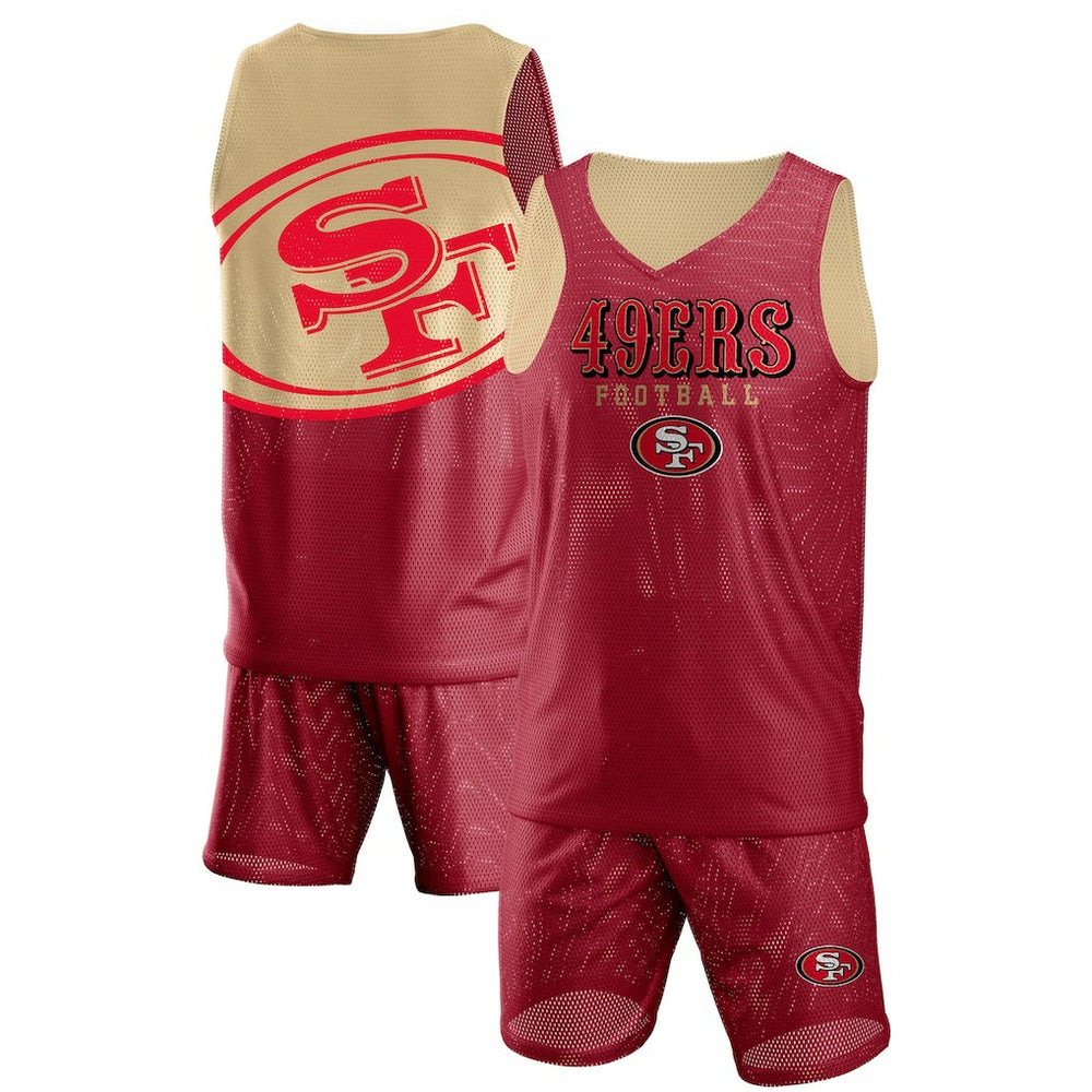 San Francisco 49ers FOCO Colorblock Mesh V-Neck & Shorts Set - Scarlet Shorts