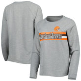 Cleveland Browns Juniors All Striped Up Raglan Long Sleeve T-Shirt - Heathered Gray T-shirts