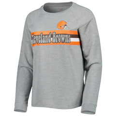 Cleveland Browns Juniors All Striped Up Raglan Long Sleeve T-Shirt - Heathered Gray T-shirts