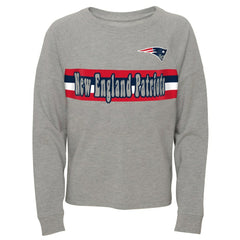 New England Patriots Juniors All Striped Up Raglan Long Sleeve T-Shirt - Heathered Gray T-shirts