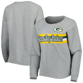 Green Bay Packers Juniors All Striped Up Raglan Long Sleeve T-Shirt - Heathered Gray T-shirts
