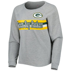 Green Bay Packers Juniors All Striped Up Raglan Long Sleeve T-Shirt - Heathered Gray T-shirts