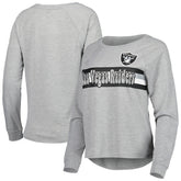 Las Vegas Raiders Juniors All Striped Up Raglan Long Sleeve T-Shirt - Heathered Gray T-shirts