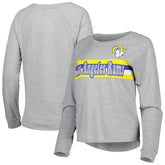 Los Angeles Rams Juniors All Striped Up Raglan Long Sleeve T-Shirt - Heathered Gray T-shirts