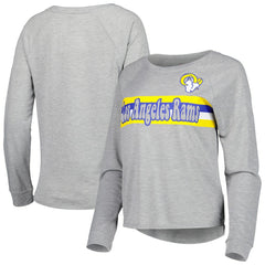 Los Angeles Rams Juniors All Striped Up Raglan Long Sleeve T-Shirt - Heathered Gray T-shirts