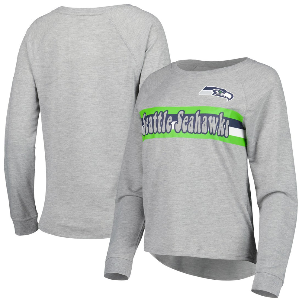 Seattle Seahawks Juniors All Striped Up Raglan Long Sleeve T-Shirt - Heathered Gray T-shirts