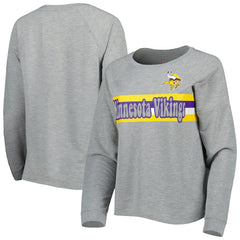 Minnesota Vikings Juniors All Striped Up Raglan Long Sleeve T-Shirt - Heathered Gray T-shirts