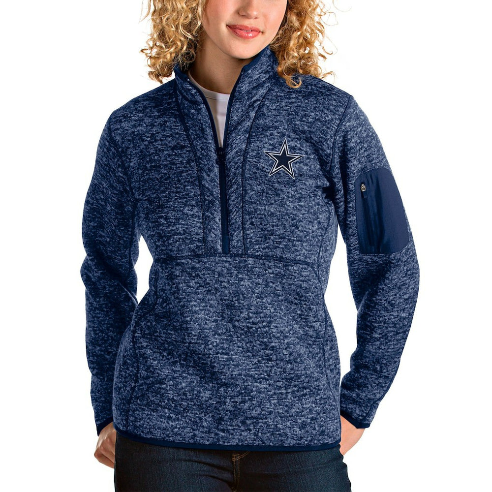 Dallas Cowboys Antigua Women's Fortune Half-Zip Pullover Jacket - Heathered Navy Pullover