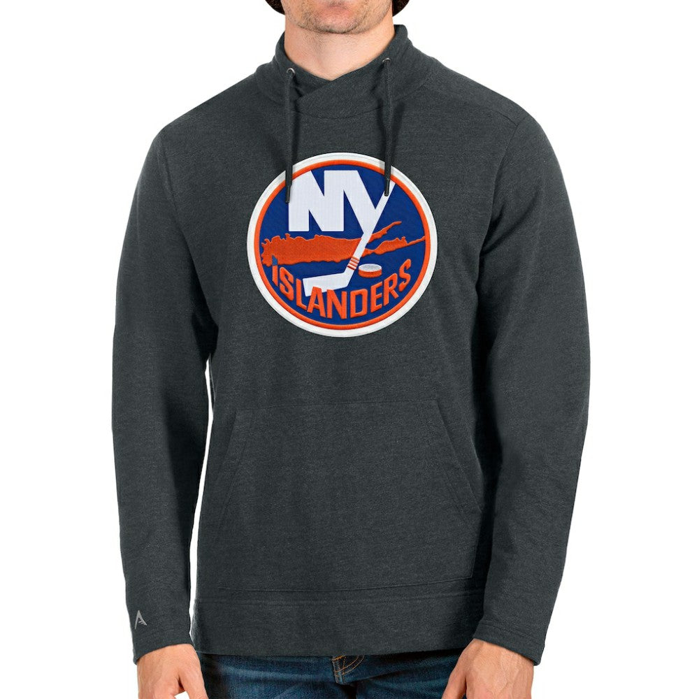 New York Islanders Antigua Reward Crossover Neckline Pullover Sweatshirt - Heathered Charcoal | US 4553957