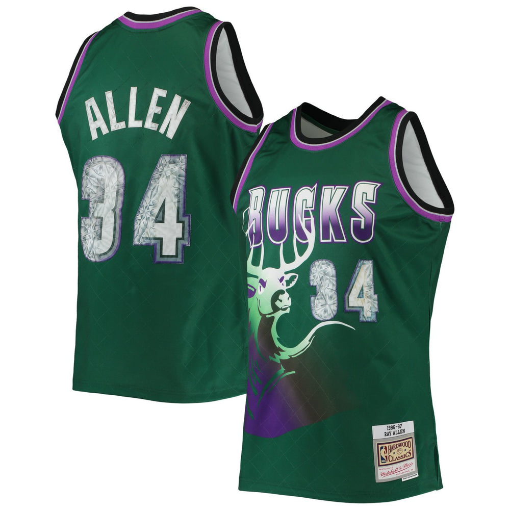 Ray Allen Milwaukee Bucks 1996/97 Hardwood Classics NBA 75th Anniversary Diamond Swingman Jersey Green - Mitchell & Ness