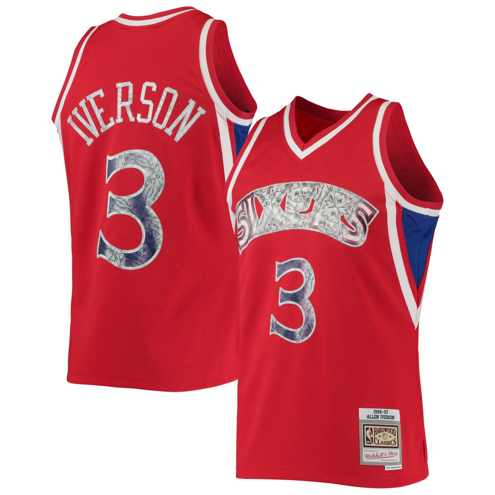 Allen Iverson Philadelphia 76ers 1996/97 Hardwood Classics NBA 75th Anniversary Diamond Swingman Jersey Red - Mitchell & Ness