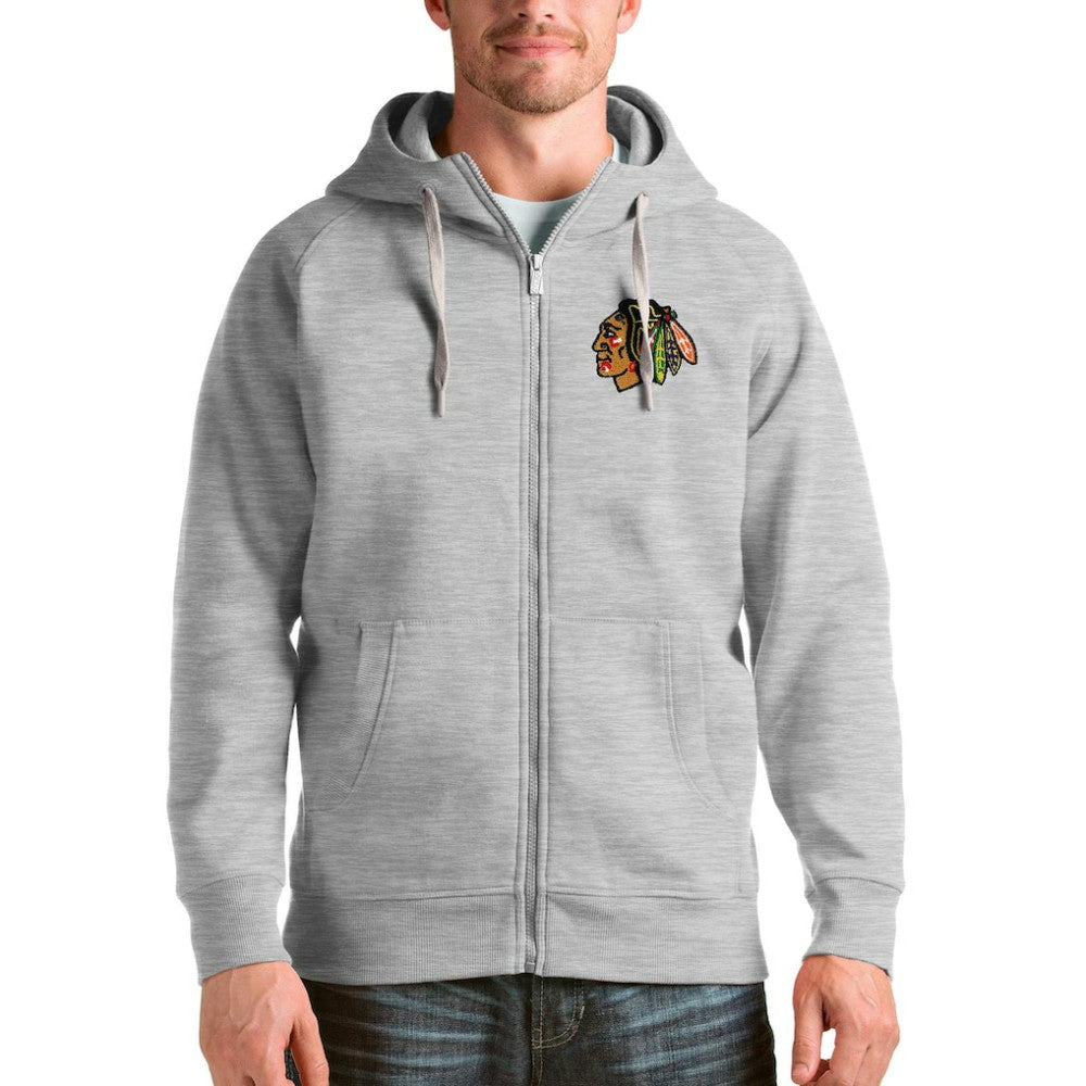 Chicago Blackhawks Antigua Logo Victory Full-Zip Hoodie - Heathered Gray | US 4571742
