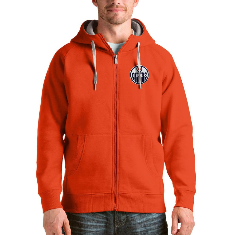 Edmonton Oilers Antigua Logo Victory Full-Zip Hoodie - Orange | US 4571775