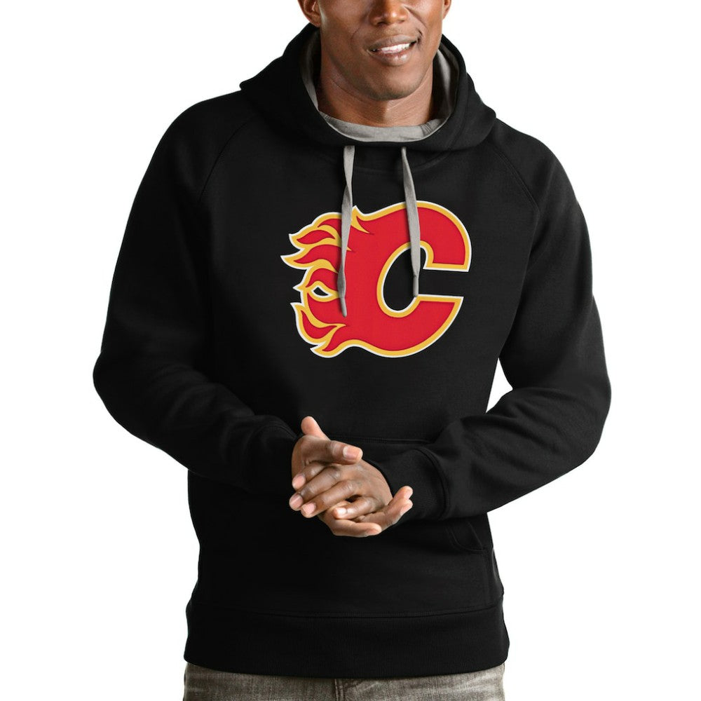 Calgary Flames Antigua Logo Victory Pullover Hoodie - Black | US 4571939