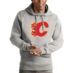 Calgary Flames Antigua Logo Victory Pullover Hoodie - Heathered Gray | US 4571940