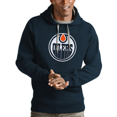 Edmonton Oilers Antigua Logo Victory Pullover Hoodie - Navy | US 4571978