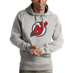 New Jersey Devils Antigua Logo Victory Pullover Hoodie - Heathered Gray | US 4572015