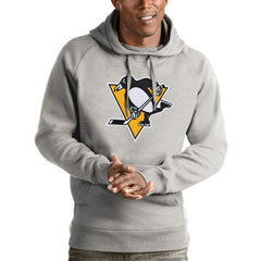 Pittsburgh Penguins Antigua Logo Victory Pullover Hoodie - Heathered Gray | US 4572043