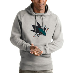 San Jose Sharks Antigua Logo Victory Pullover Hoodie - Heathered Gray | US 4572048