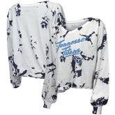 Tennessee Titans Majestic Threads Women's Off-Shoulder Tie-Dye V-Neck Long Sleeve T-Shirt - White/Navy T-shirts