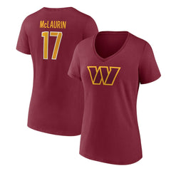 Terry McLaurin Washington Commanders Women's Player Icon Name & Number V-Neck T-Shirt - Burgundy T-shirts