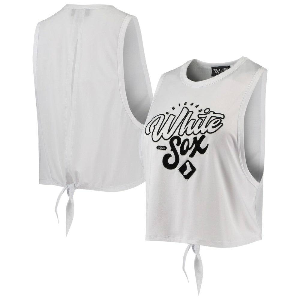 Chicago White Sox The Wild Collective Women's Open Back Twist-Tie Tank Top - White Tanks