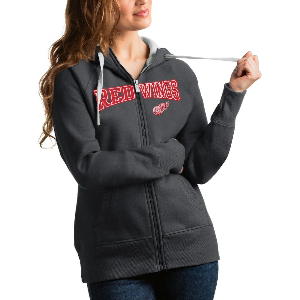 Detroit Red Wings Antigua Women's Wordmark Victory Full-Zip Hoodie - Charcoal | US 4627258
