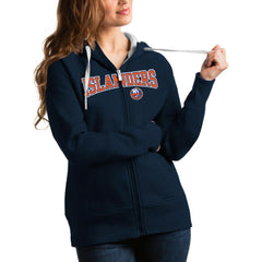 New York Islanders Antigua Women's Wordmark Victory Full-Zip Hoodie - Navy | US 4627306
