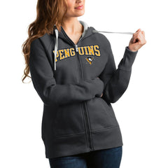 Pittsburgh Penguins Antigua Women's Wordmark Victory Full-Zip Hoodie - Charcoal | US 4627328