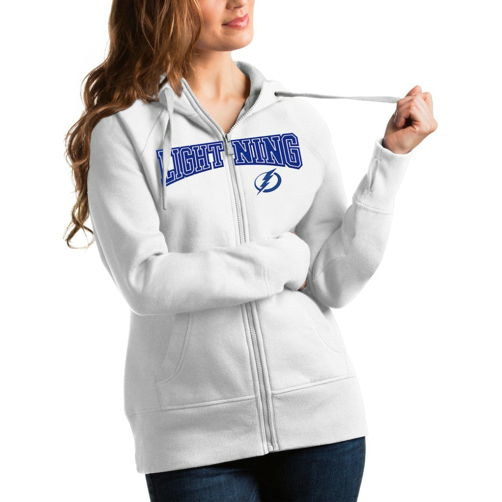 Tampa Bay Lightning Antigua Women's Wordmark Victory Full-Zip Hoodie - White | US 4627353