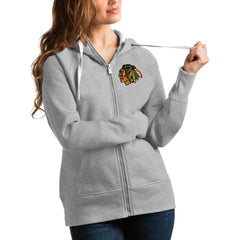 Chicago Blackhawks Antigua Women's Victory Full-Zip Hoodie - Heathered Gray | US 4627414