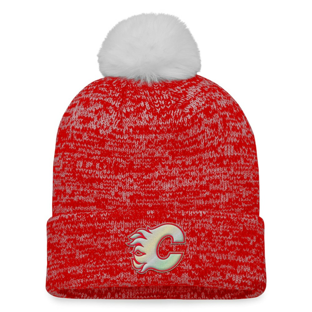 Calgary Flames Fanatics Women's Glimmer Cuffed Knit Hat with Pom - Red | US 4630465