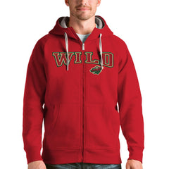 Minnesota Wild Antigua Wordmark Victory Full-Zip Hoodie - Red | US 4636906