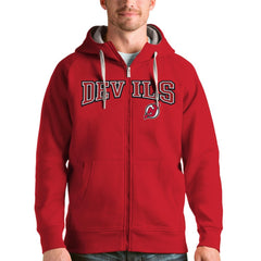 New Jersey Devils Antigua Wordmark Victory Full-Zip Hoodie - Red | US 4636924