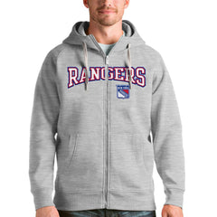New York Rangers Antigua Wordmark Victory Full-Zip Hoodie - Heathered Gray | US 4636935
