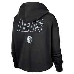 Brooklyn Nets Women's Courtside Cropped Pullover Hoodie Black - Nike