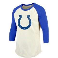 Jonathan Taylor Indianapolis Colts Majestic Threads Vintage Player Name & Number Raglan 3/4-Sleeve T-Shirt - Cream/Royal T-shirts