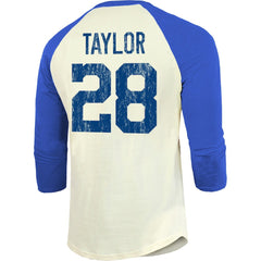 Jonathan Taylor Indianapolis Colts Majestic Threads Vintage Player Name & Number Raglan 3/4-Sleeve T-Shirt - Cream/Royal T-shirts