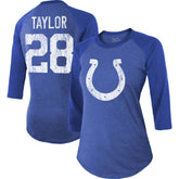 Jonathan Taylor Indianapolis Colts Majestic Threads Women's Player Name & Number Raglan Tri-Blend 3/4-Sleeve T-Shirt - Royal T-shirts