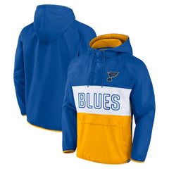 St. Louis Blues Fanatics Backhand Shooter Defender Anorak Raglan Hoodie Quarter-Zip Jacket - Blue/Gold | US 4641654