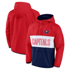 Washington Capitals Fanatics Backhand Shooter Defender Anorak Raglan Hoodie Quarter-Zip Jacket - Red/Navy | US 4641664